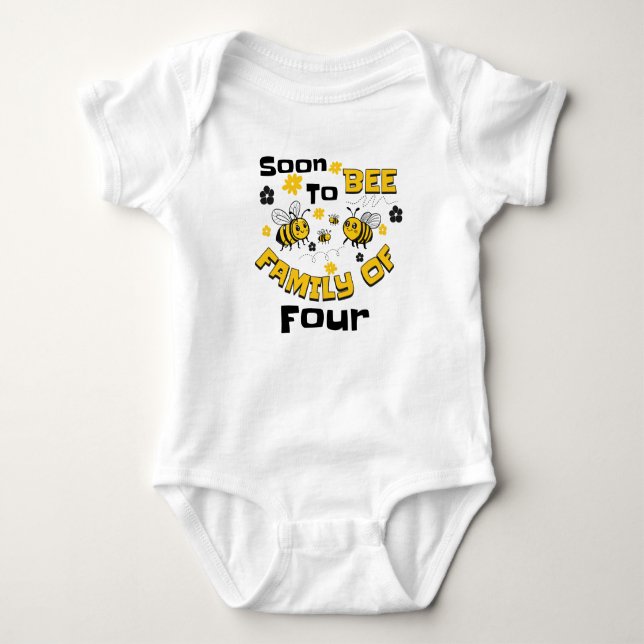 Soon To Bee Family of Four Baby Announcement Baby Bodysuit (Front)