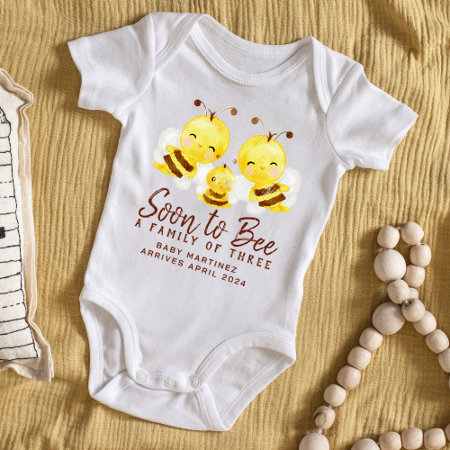 Soon To Bee Family Of Three Pregnancy Announcement Baby Bodysuit