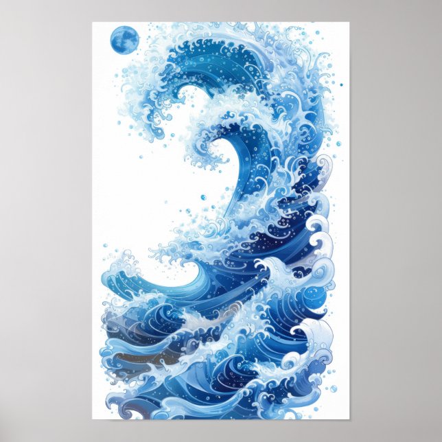 Soothing Blue Waves on White Background Poster (Front)
