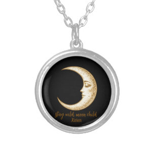 Soothing Crescent Moon Stay Wild, Moon Child Silver Plated Necklace