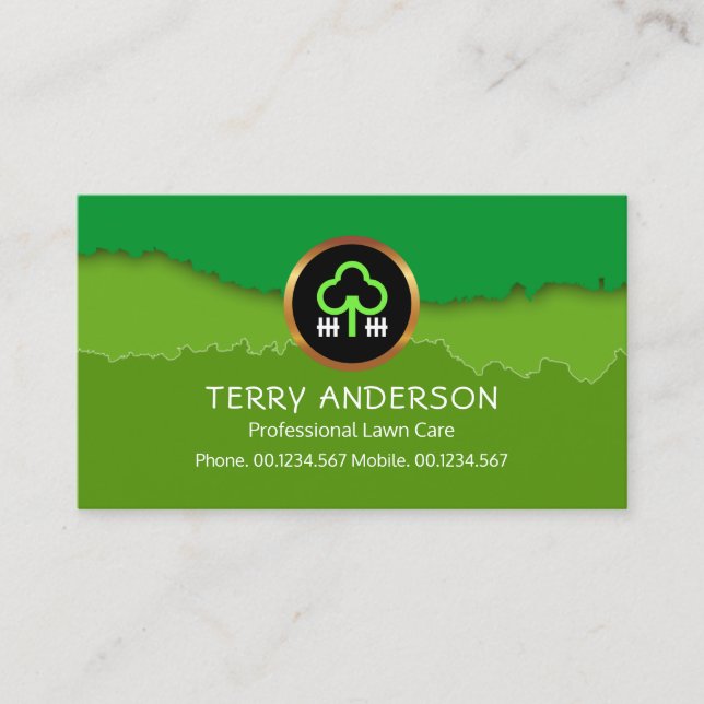 Soothing Green Landscape Layers Lawn Care Gardener Business Card (Front)
