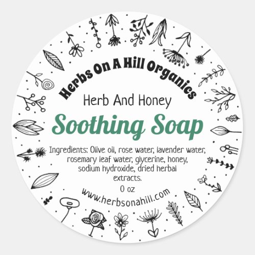 Soothing Herbal Eco Soap Business Packaging Classic Round Sticker