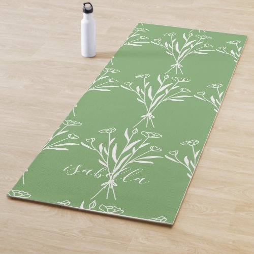Soothing Sage Green Tranquil Organic Floral Yoga Mat