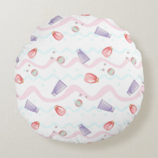 Soothing Spa & Self-Care Essentials Pattern Round Pillow (Front)