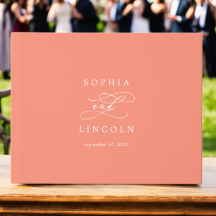 SOPHIA Bright Coral Summer Monogram Wedding Guest Book