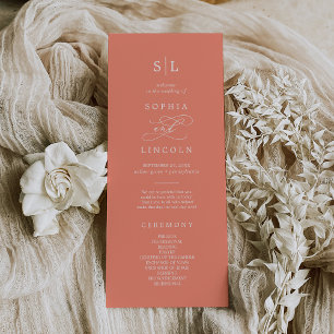 SOPHIA Bright Coral Summer Monogram Wedding Program