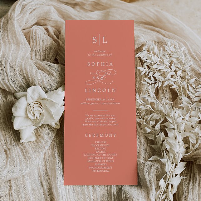 SOPHIA Bright Coral Summer Monogram Wedding Program (SOPHIA Bright Coral Summer Monogram Wedding Program)