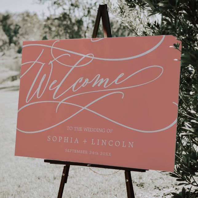 SOPHIA Bright Coral Summer Wedding Welcome Sign (SOPHIA Bright Coral Summer Wedding Welcome Sign)