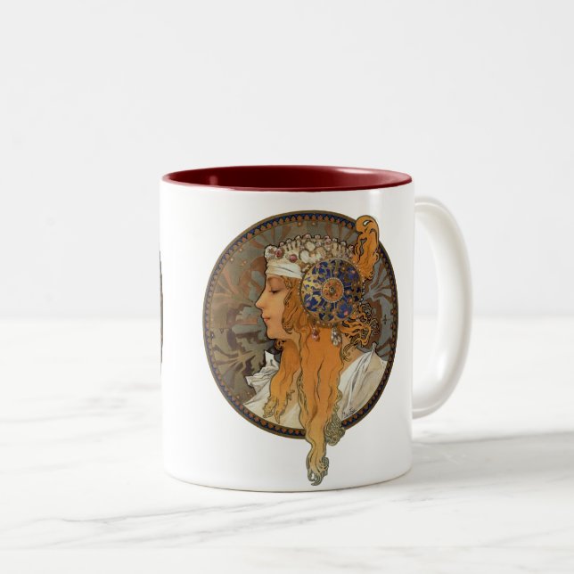 Sophia by Alphonse Mucha Two-Tone Coffee Mug (Front Right)