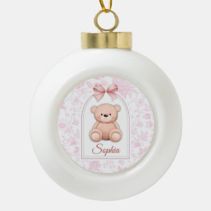 Sophia Custom Pink Teddy Bear Nursery Design Ceramic Ball Christmas Ornament