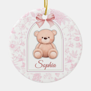 Sophia Custom Pink Teddy Bear Nursery Design Ceramic Ornament