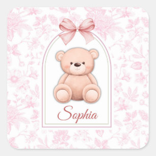 Sophia Custom Pink Teddy Bear Nursery Design Square Sticker