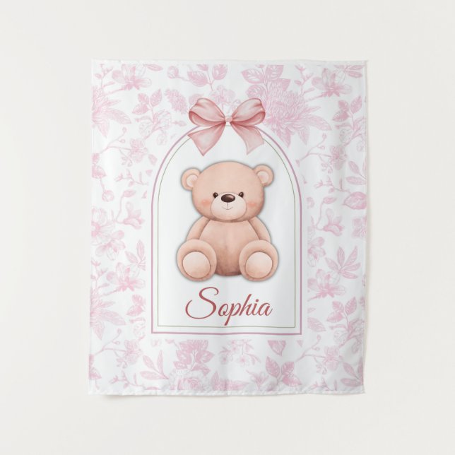 Sophia | Custom Pink Teddy Bear Nursery Design  Tapestry (Front)