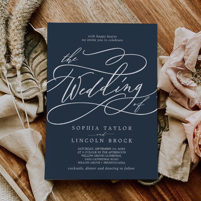 SOPHIA Dark Blue Classic Formal Fall Navy Wedding Invitation (SOPHIA Dark Blue Classic Formal Fall Navy Wedding Invitation)
