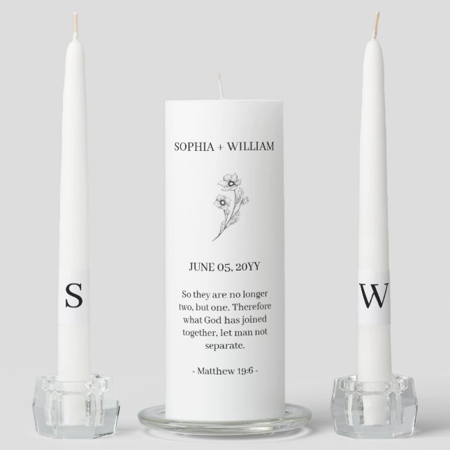 Sophia Elegant Christian Bride and Groom Initials Unity Candle Set (Front)