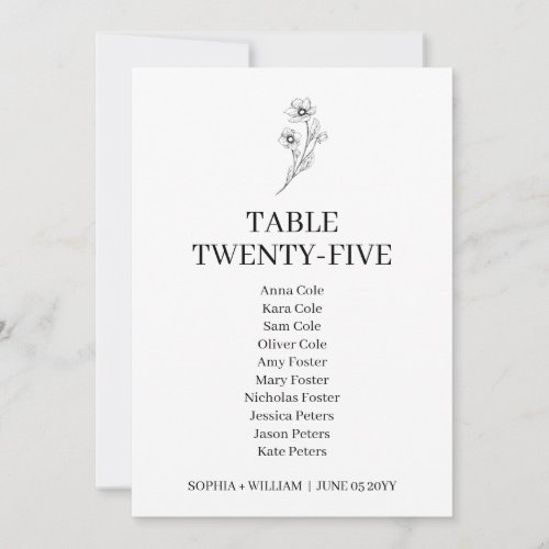 Sophia Elegant Wedding Table Seating Chart Card