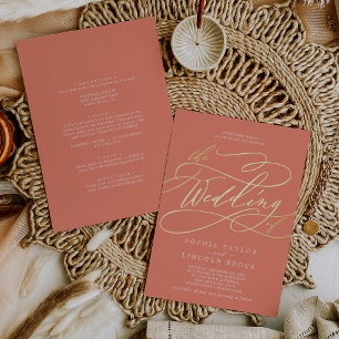 SOPHIA Gold Foil Bright Coral Summer Wedding Invitation