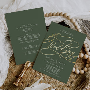 SOPHIA Gold Foil Woodland Olive Green Wedding Invitation