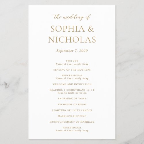 Sophia Gold Modern Wedding Program Flyer