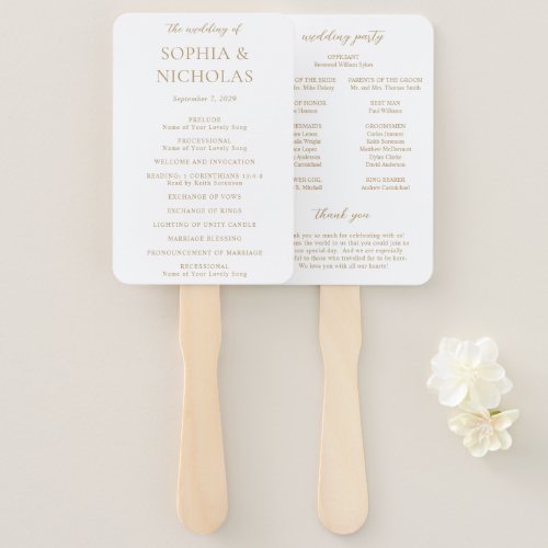 Sophia Gold Modern Wedding Program Hand Fan