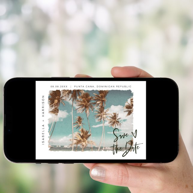 SOPHIA | Island Beach Tropical Palm Save the Date Invitation (Front Digital)
