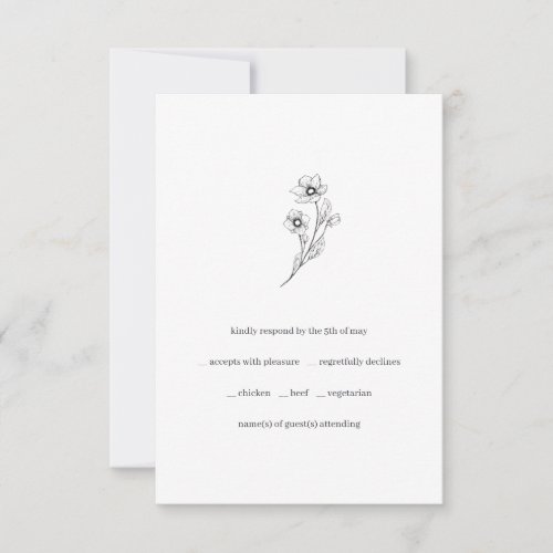 Sophia Minimalist Black White Meal Choice Wedding RSVP Card