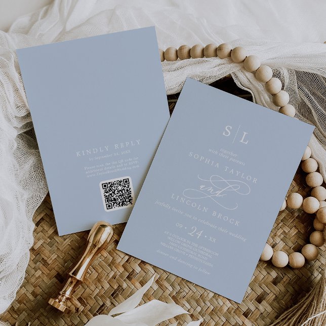 SOPHIA Modern Baby Blue All In One Wedding Invitation (SOPHIA QR Code Modern Baby Blue All In One Wedding Invitation)