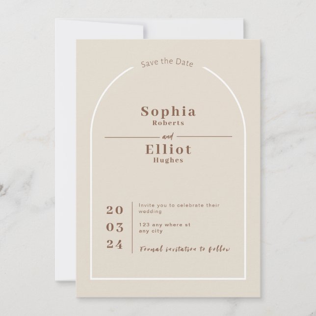 SOPHIA Modern Desert Boho Arch Save the Date Card (Front)