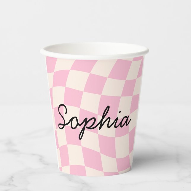 Sophia Name Custom Mug Cup Party Pink Check Grid (Front)