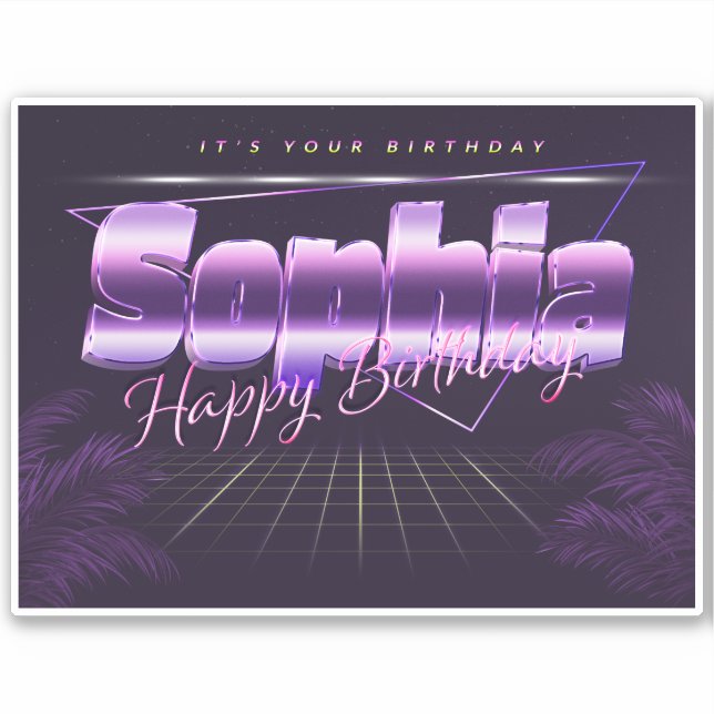 Sophia Name First name lila retro Sticker Birthday (Front)