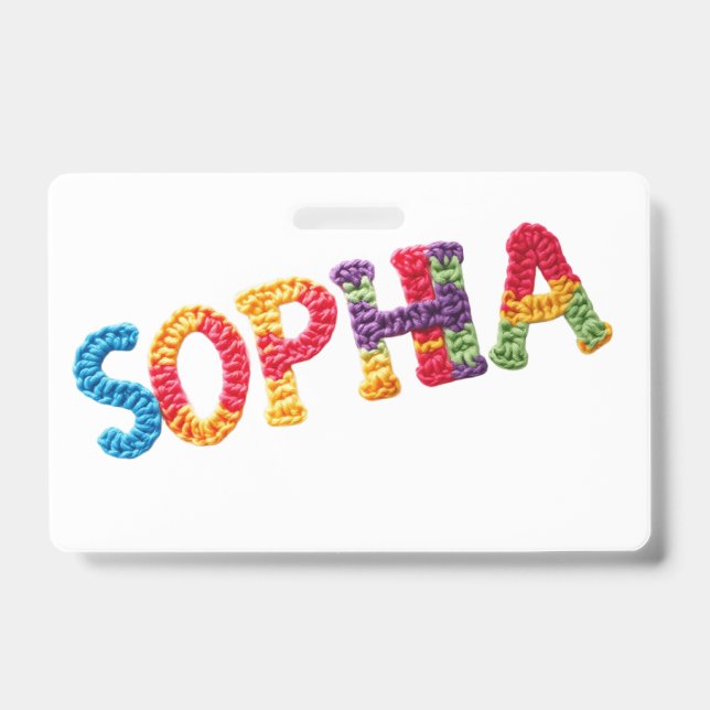 Sophia Name in Vibrant Crochet Pattern Badge (Front)