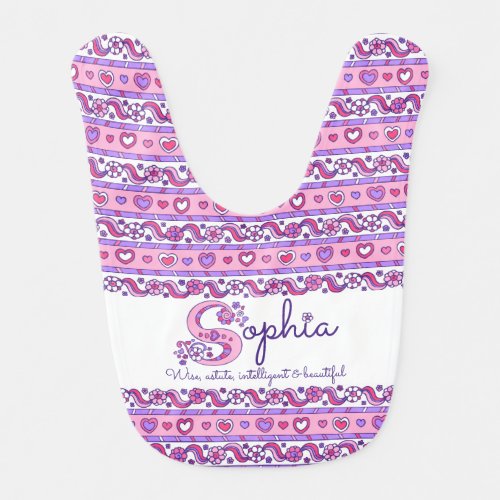 Sophia name meaning heart flower pattern baby bib