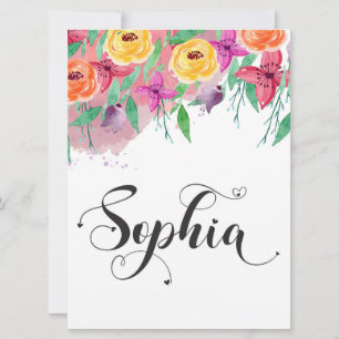 Sophia name sign Sophia floral Calligraphy Baby Card