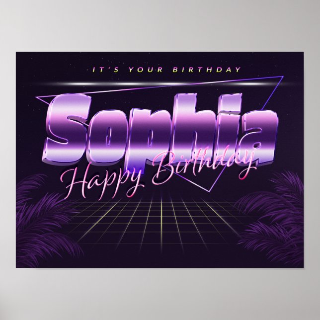 Sophia Name Vorname lila retro Poster Geburtstag (Front)