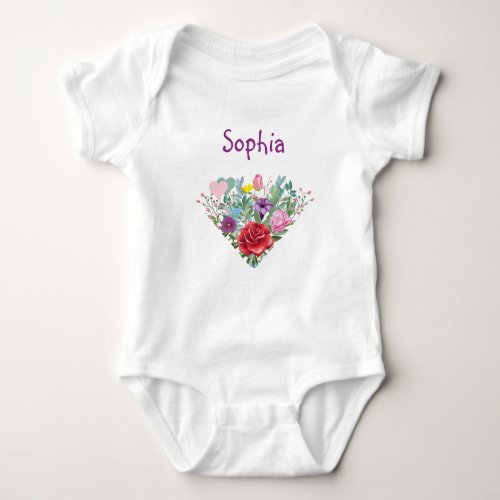 Sophia Personalize Name Flowers Twins 2 Hearts Baby Bodysuit