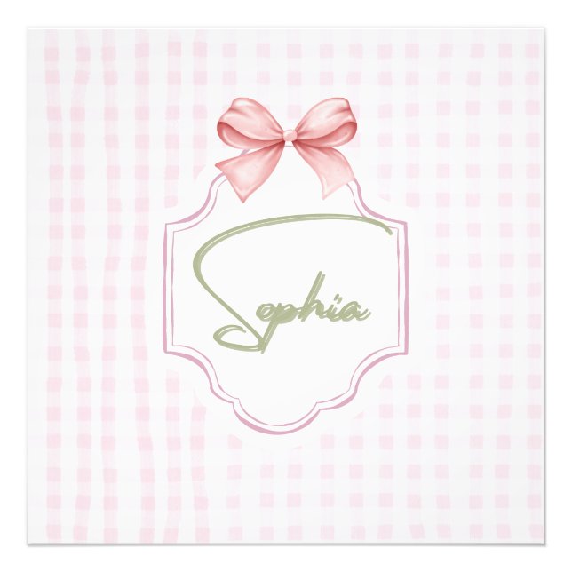 Sophia Personalized Pink Bow & Gingham Print  (Front)