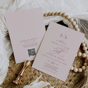 SOPHIA QR Code Burgundy Blush All In One Wedding Invitation