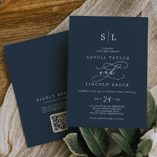 SOPHIA QR Code Dark Blue Modern All In One Wedding Invitation