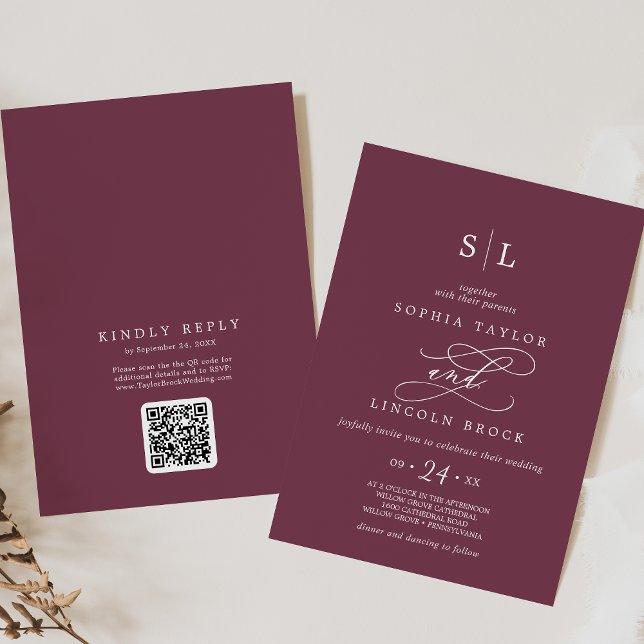 SOPHIA QR Code Fall Maroon Red All In One Wedding Invitation (SOPHIA QR Code Fall Maroon Red All In One Wedding Invitation)