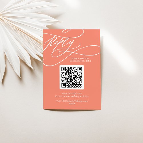 SOPHIA QR Code Modern Beach Bright Coral Wedding RSVP Card