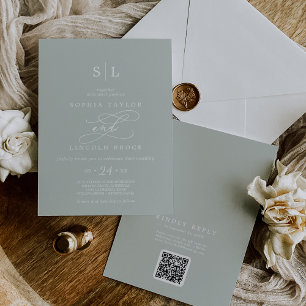 SOPHIA QR Code Sage Gray Simple All In One Wedding Invitation