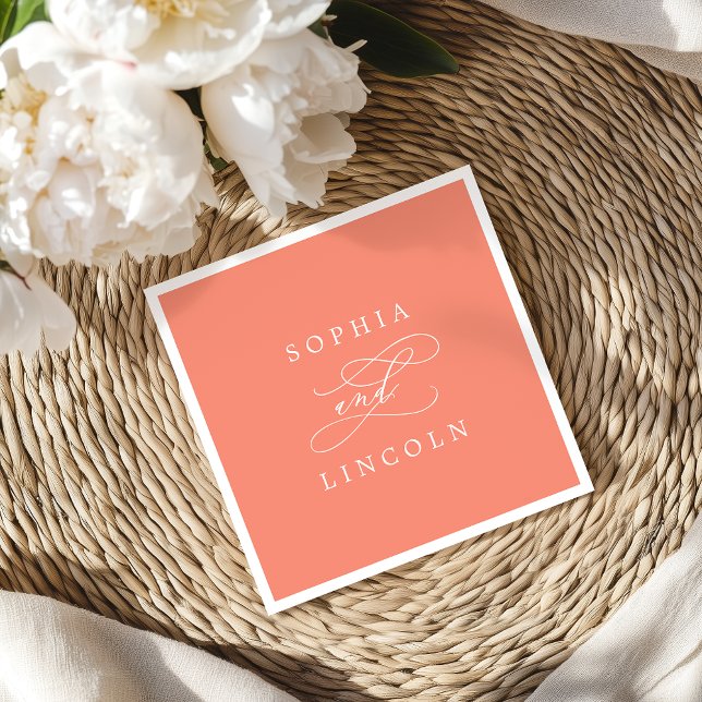SOPHIA Romantic Bright Coral Summer Wedding Napkins (SOPHIA Romantic Bright Coral Summer Wedding Napkins)
