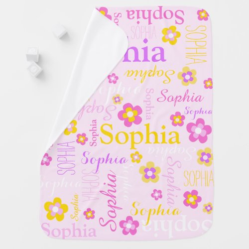 Sophia text flower graphic girls name baby blanket