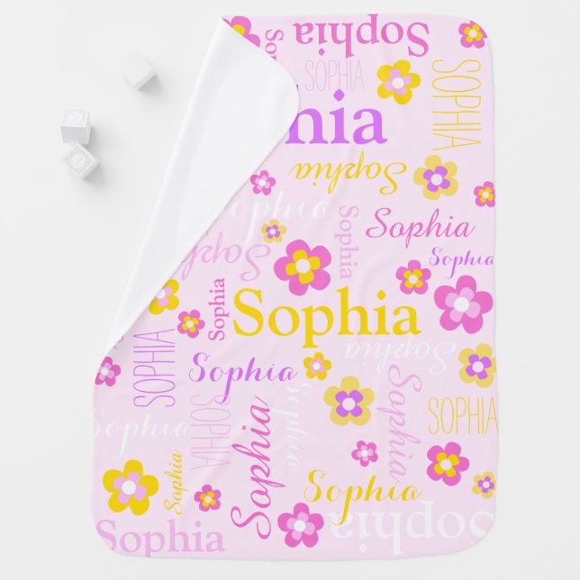 Sophia text flower graphic girls name baby blanket (In Situ)