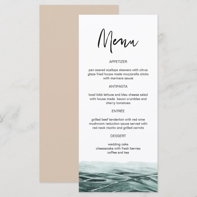 SOPHIA | Tropical Ocean Watercolor Menu Cards (Front/Back)