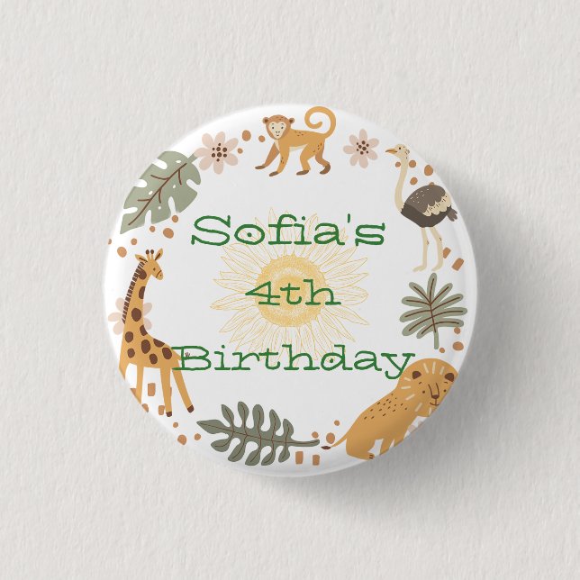 Sophia's Jungle Animal Party Button (Front)
