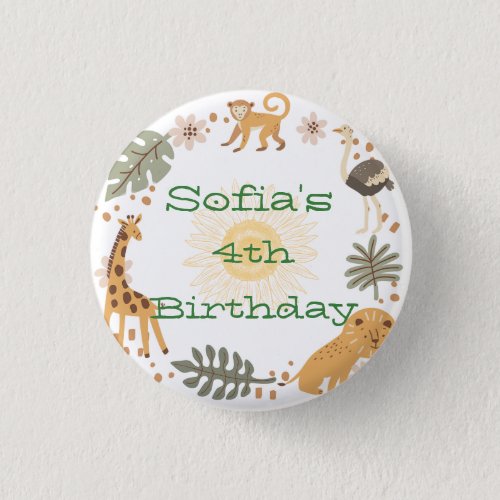 Sophias Jungle Animal Party Button