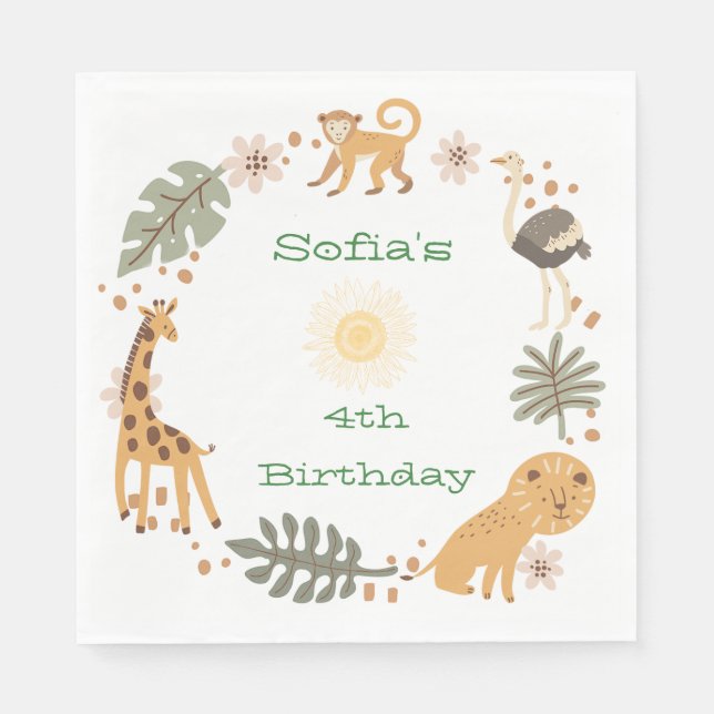Sophia's Jungle Animal Party Napkins (Front)