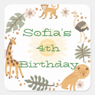 Sophia's Jungle Animal Party Square Sticker