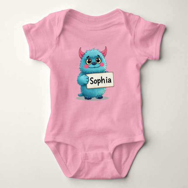 Sophia's Sparkling Blue Monster Baby Bodysuit (Front)
